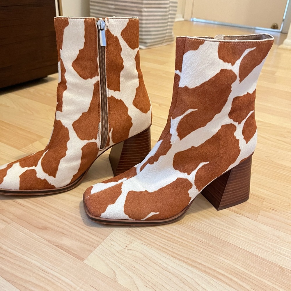 Steve Madden cow print boots